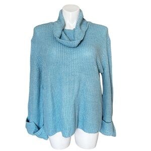 Lane Bryant Rib Knit Blue Cowl Neck Sweater Wide Sleeve Size 18 20